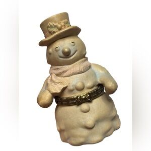 Muted vintage Snowman trinket/pill‎ box 4”